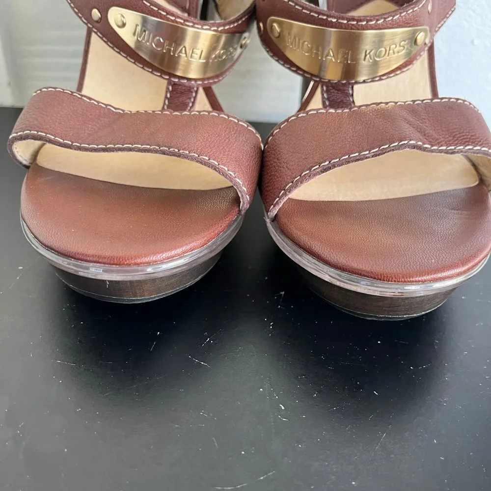 Michael Kors Women's Brown Block Platform Sandals Heels Size 9